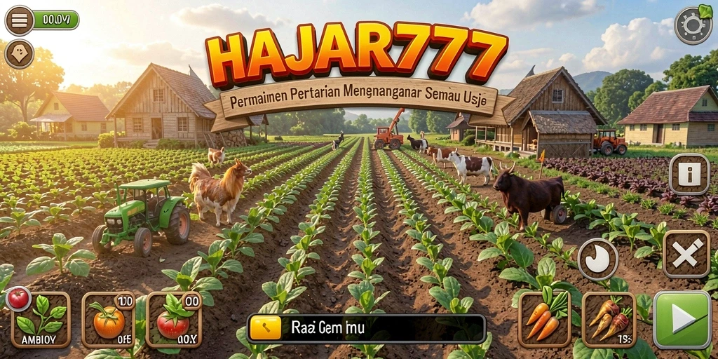 Tampilan gameplay menakjubkan dari HAJAR777 yang penuh dengan aktivitas pertanian.
