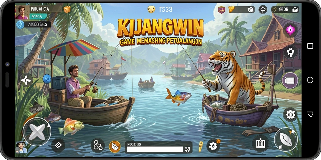 Screenshot gameplay KIJANGWIN menampilkan keindahan memancing di alam.