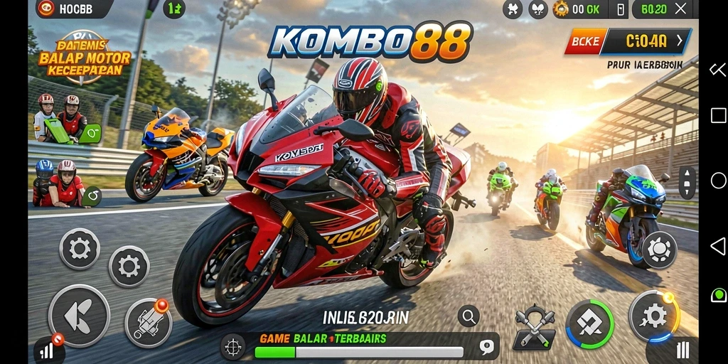 Gameplay seru balap motor di KOMBO88 dengan trek menantang.