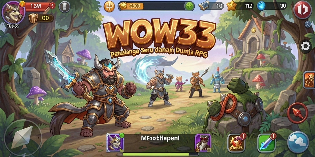 Tangkapan layar utama WOW33 menampilkan pertempuran seru di dunia RPG.